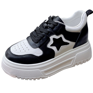 小个子内增高女鞋8cm增高松糕厚底真皮拼色撞色低帮单鞋新款小码