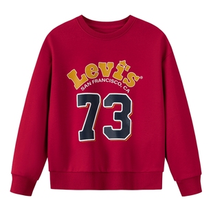 【新年马年】李维斯男童红色卫衣加绒儿童套头衫2026拜年过年衣服