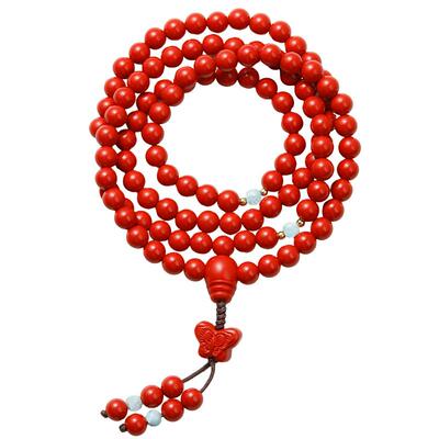 天然原矿朱砂绿松石手串