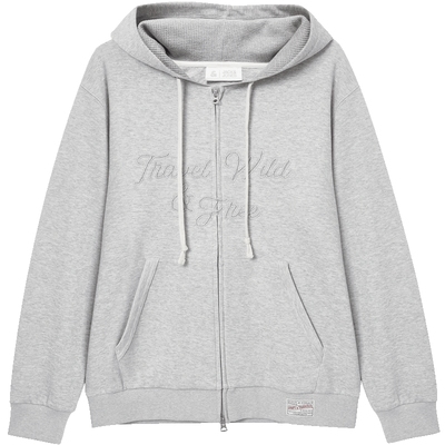 杰克琼斯男装秋冬卫衣抽绳连帽开衫字母刺绣纯色略宽松款长袖上衣