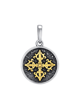 不拘925纯银复古藏式圆形金色金刚杵吊坠男女通用项坠百搭个性