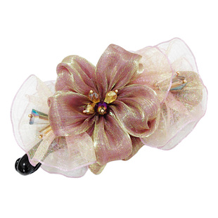 31街花饰原创花朵香蕉夹大号布艺竖夹马尾夹发卡水晶绢纱时尚头饰