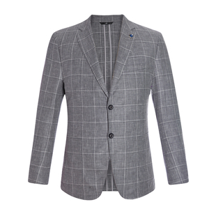 MENHARDUM/蔓哈顿春季新品儒雅格子西装男绵羊毛+亚麻混纺西服B版