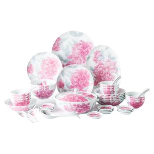 红官窑醴陵餐具套装家用釉下彩手绘陶瓷饭碗菜盘碟子国瓷国色天香