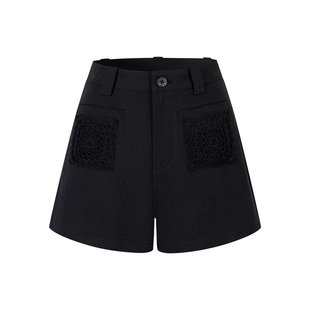 创世纪元【蔷薇方格】手工钩花高腰a字显瘦短裤女小个子休闲裤子