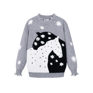 梦马 星星毛绒卡通刺绣复古宽松厚毛衣 山谷少年设计师男装品牌