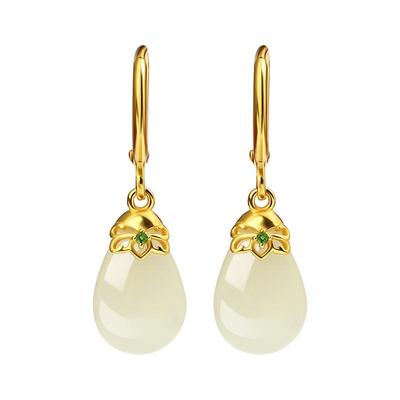 宫里上新雨疏天然白玉耳环