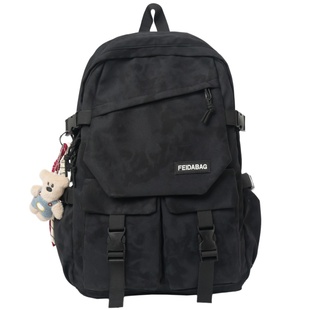 高中生书包男生初中生大容量黑色尼龙双肩包女旅游背包大学生上课