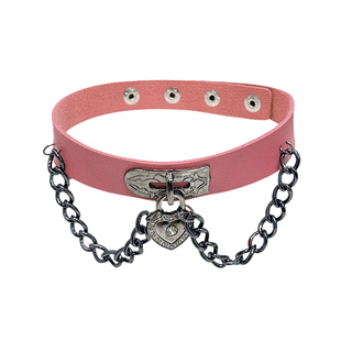 粉色少女朋克金属亚文化链条chocker项圈原宿心形锁夸张颈链带酷