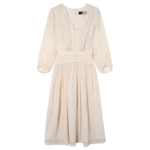 白鹿语法式浪漫V领钉珠连衣裙26春新款收腰长裙高级感长裙茶歇裙