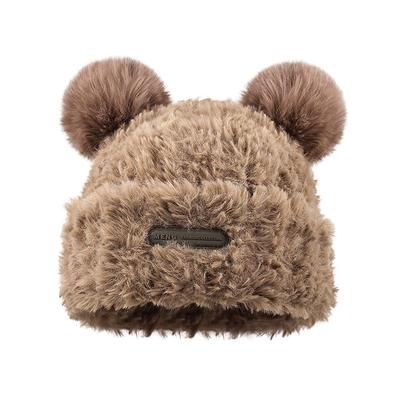 蒙田套头仿皮草可爱小熊针织帽