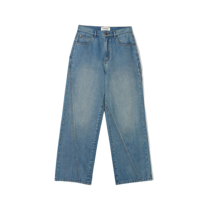 设计师水洗做旧阔腿牛仔裤可换
