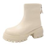 正品惠州白色马丁靴女真皮法式小短靴2025秋冬新款厚底韩版瘦瘦靴