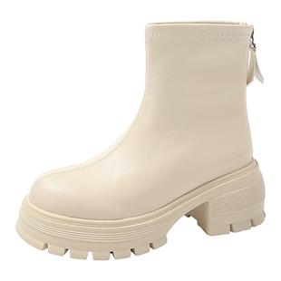 正品惠州白色马丁靴女真皮法式小短靴2025秋冬新款厚底韩版瘦瘦靴