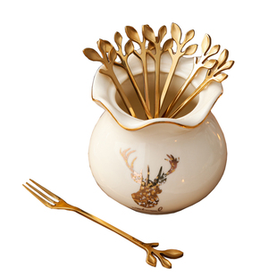 欧式水果叉套装创意可爱家用客厅勺子不锈钢叉子水果叉欧式小奢华