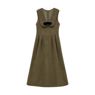 板栗西西&娃娃领露肩背带长裙子连衣裙秋冬高级感温柔气质