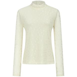 曼德诗立领长袖蕾丝衫2025秋季新款修身满印套头小衫