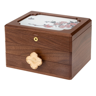 首饰收纳盒带锁木质新中式高档精致项链珠宝盒生日新婚礼物送实用