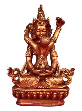尼泊尔铜手工迷你鎏金双生长寿佛
