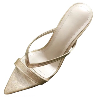 韩版拖鞋夏天新款2025模特时尚性感尖头高跟细跟人字带子女凉拖鞋