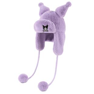 库洛米女童帽子围巾一体加厚毛绒秋冬季防寒玉桂狗儿童护耳雷锋帽