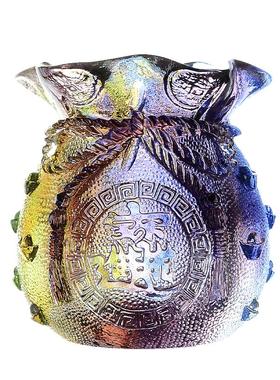 藏村琉璃聚宝盆招财进宝福袋摆件