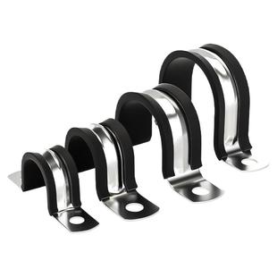 304不锈钢U型带连胶条骑马卡钢管卡扣夹箍管卡子固定电缆喉箍锁紧