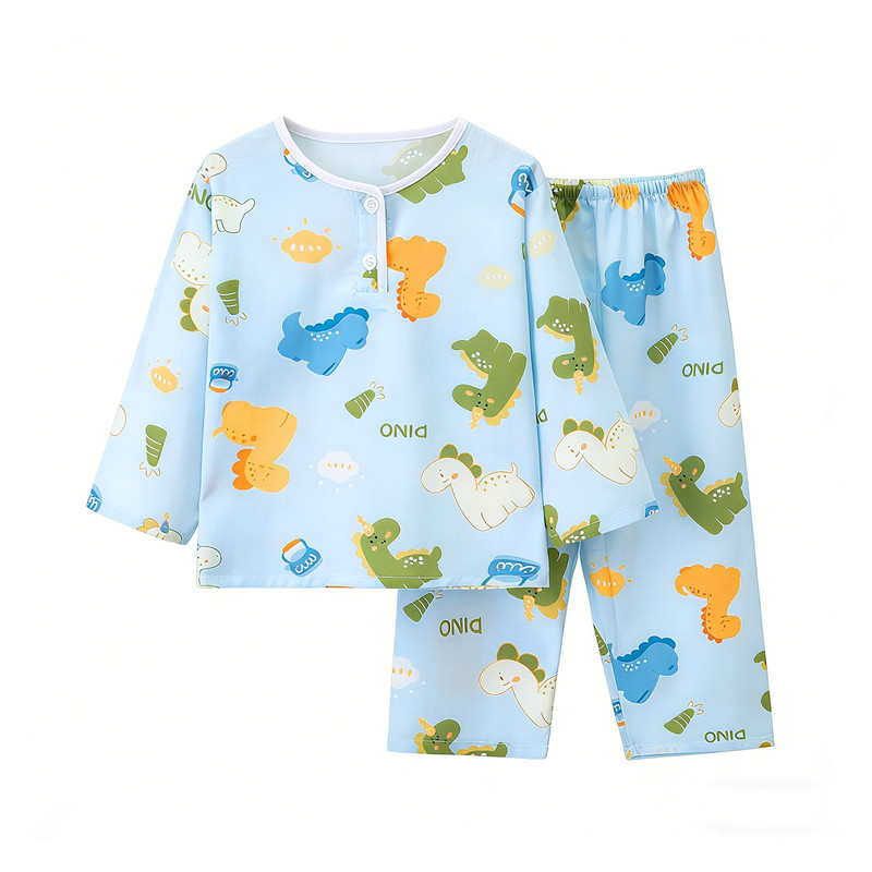 夏季儿童棉绸空调家居服套装薄款