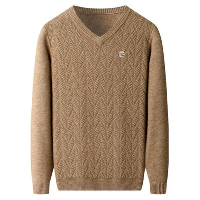 皮尔卡丹100纯羊绒衫男士冬季打底衫加厚保暖V领毛衣男中年羊毛衫