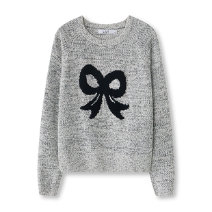 LILY冬新款女装格雷系学院风减龄蝴蝶结宽松长袖针织衫毛衣女