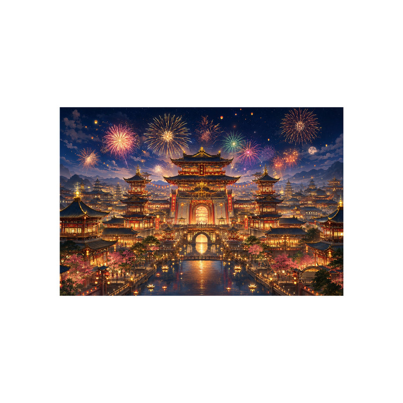 长安元夕国风拼图1000片成人高难度大唐夜景烟花火解压装饰画礼物