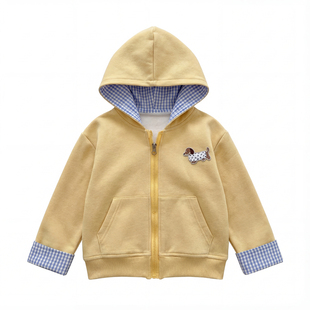 儿童春秋季新款卡通刺绣小狗连帽男童女童拉链可爱百搭卫衣外套潮