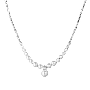 法式碎银子珍珠款吊坠项链秋冬配饰女毛衣链轻奢小众高级感锁骨链