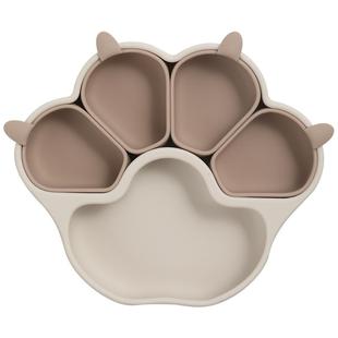 美芮儿韩国进口宝宝熊掌辅食餐盘铂金硅胶吸盘分格进食餐具886克