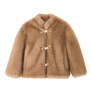 萌校长2025秋冬轻奢新款儿童皮草外套女童短款开衫小女孩毛毛大衣