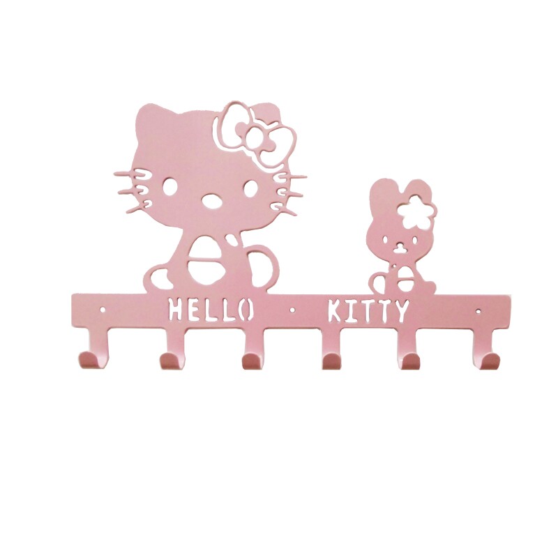 KT猫钥匙收纳卡通挂钩创意hello kitty装饰铁艺壁挂墙上粘钩粉色