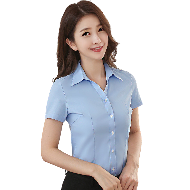 蓝色衬衫女短袖春夏气质长袖白色