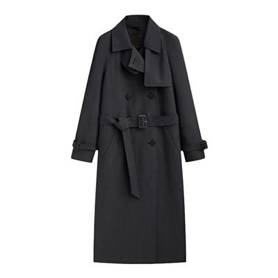 MD英伦风西装领中长款系腰带风衣