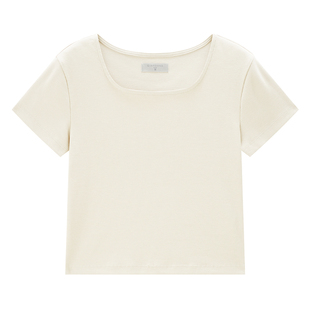 佐丹奴短袖t恤女新款弹力坑条纯色方领短款修身露脐上衣13325317