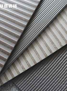 拉槽瓷砖600x600卫生间厕所防滑凹凸墙砖灰色栅线条地砖细条纹格