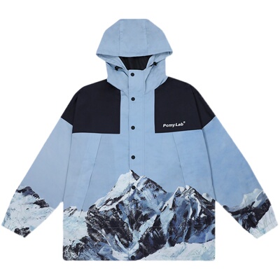 二代雪山印花连帽防风夹克外套春