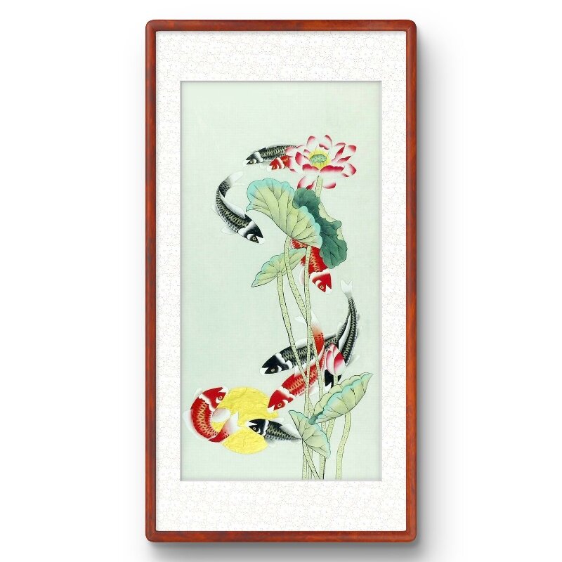 九鱼图工笔画纯手绘国画荷花牡丹