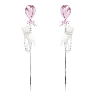 MASW麻秀原创设计气质甜酷辣妹可爱气球猫咪耳环高级感银针耳钉