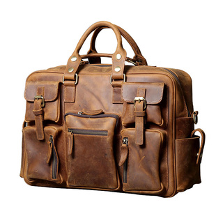 头层牛皮旅行包男士大容量行李袋手工真皮欧美复古疯马皮手提包潮