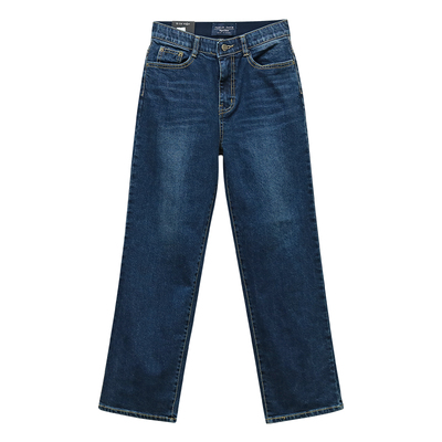 高腰加绒大直筒牛仔裤女