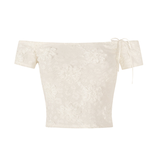 ITSNIKAR 性感一字肩别致抹胸背心女夏蕾丝钩花拼接褶皱收腰上衣