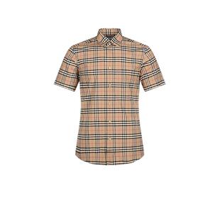 【自营】BURBERRY/博柏利男士棉质格纹短袖衬衫 80209651格子开衫