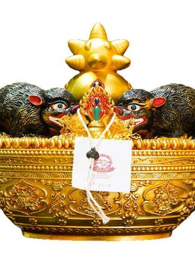 铜鼬鼠吐宝宝瓶鎏金摆件六寸