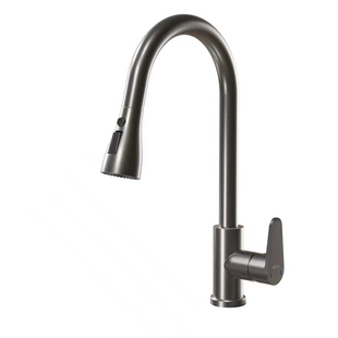 四季沐歌 304不锈钢枪灰抽拉冷热防溅万向水龙头厨房洗菜盆可旋转