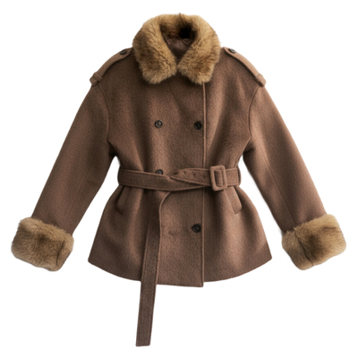 FragileHeart棕色拼毛毛呢外套